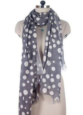 Nine Yaks Spots Cotton Shawl – Grey with White Spots Scarf