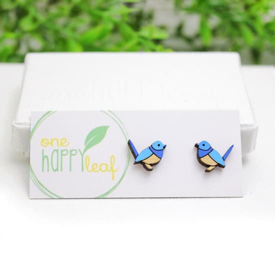 One Happy LeafOne Happy Leaf Blue Wren stud earrings #same day gift delivery melbourne#
