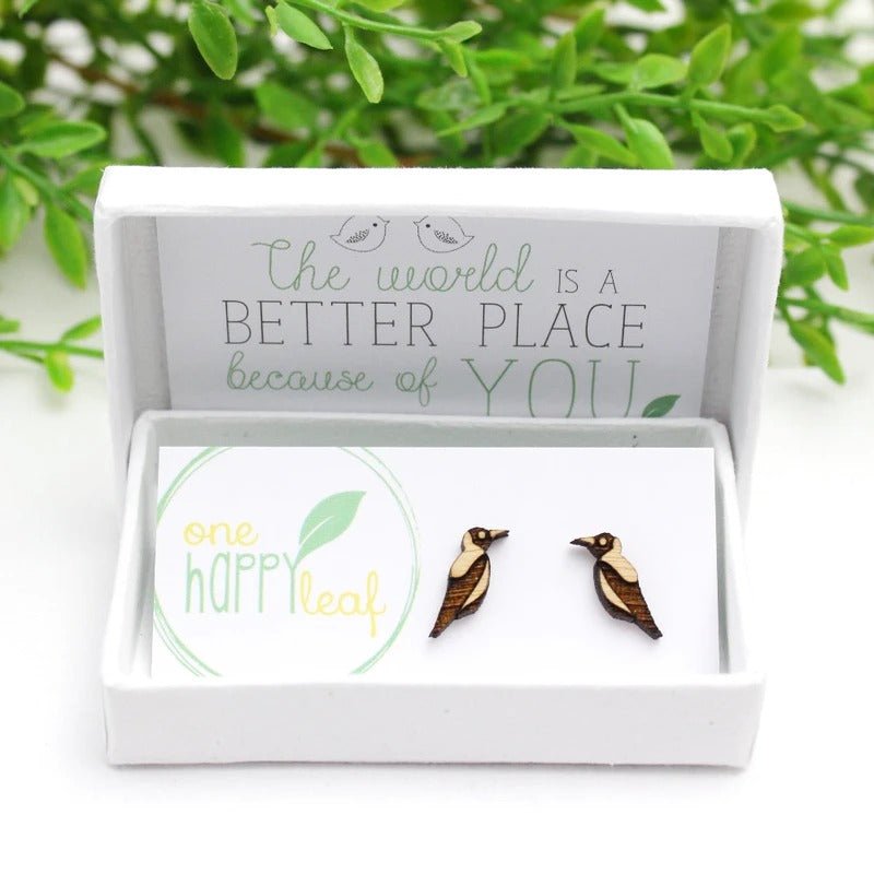 One Happy LeafOne Happy Leaf Magpie Studs #same day gift delivery melbourne#