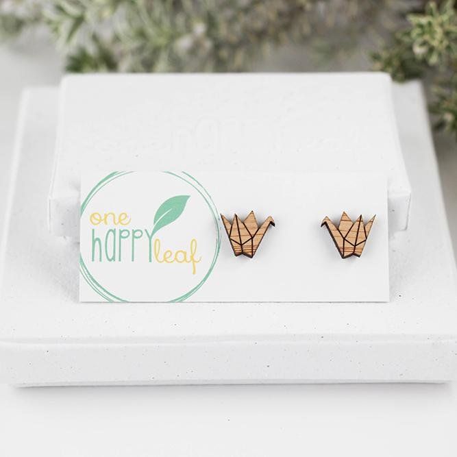 One Happy LeafOne Happy Leaf Origami Crane Studs #same day gift delivery melbourne#