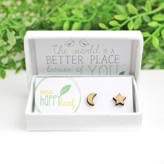 One Happy LeafOne Happy Leaf Star + Moon Studs #same day gift delivery melbourne#