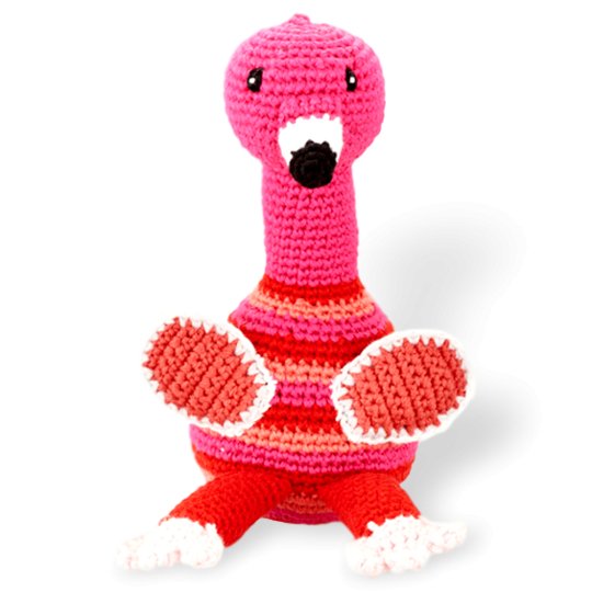 Handmade Flamingo Doll Rattle - Organic Cotton Baby Toy