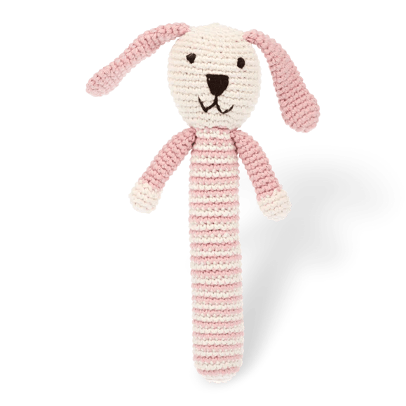 Pebblechild Stick Rattle – Organic (2 colours) Pink/Blue
