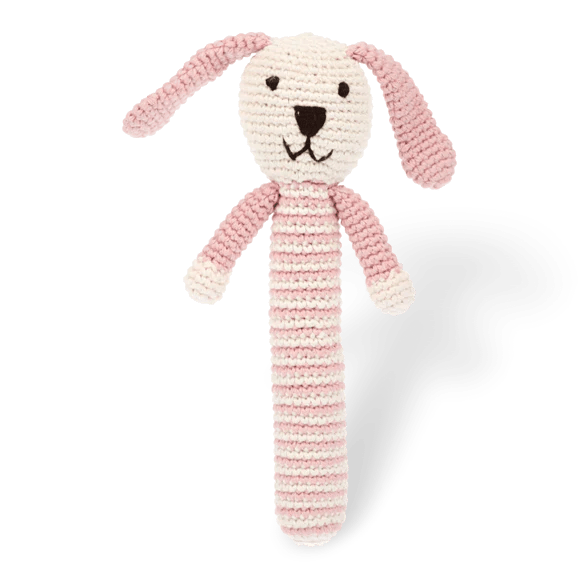 Pebblechild Stick Rattle – Organic (2 colours) Pink/Blue Toy
