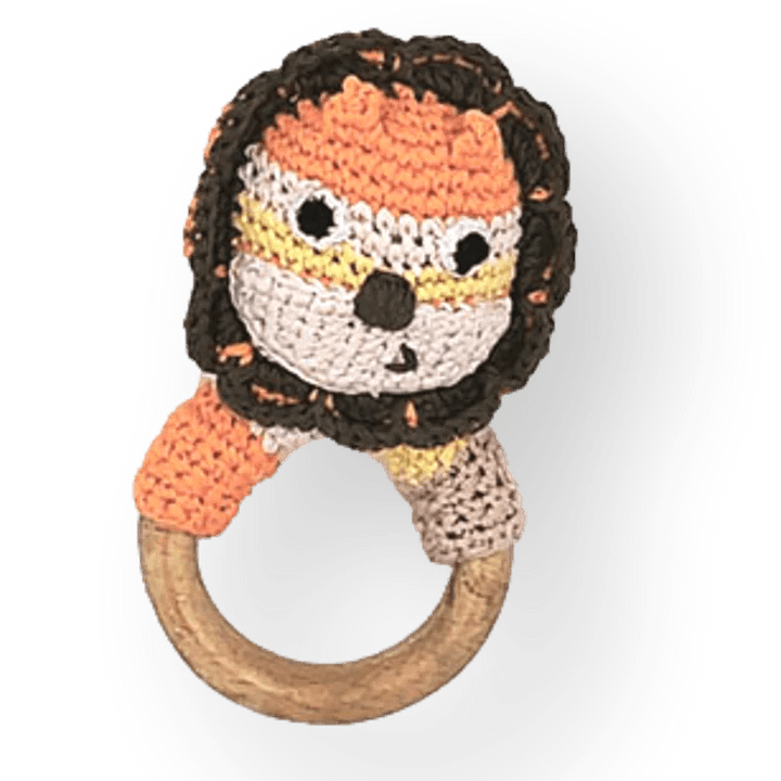 Pebblechild Wooden Ring Rattle lion - organic