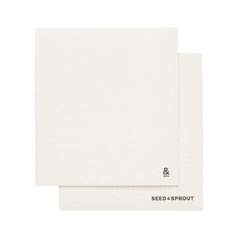 Seed & Sprout cellulose sponge cloth set of 2 in cloud white featuring minimal black logo branding.