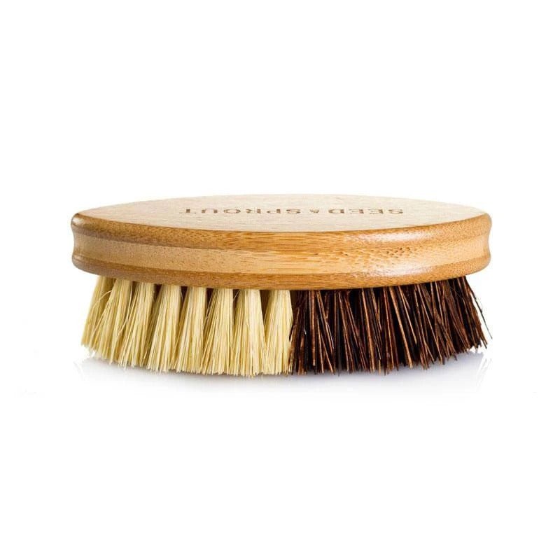 eed & Sprout wooden scrub brush with dual-toned natural bristles.