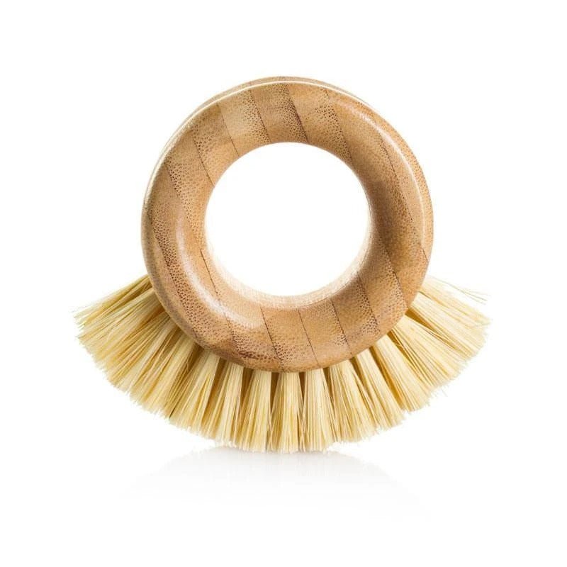 Seed & Sprout ring-shaped bamboo veggie brush standing upright.