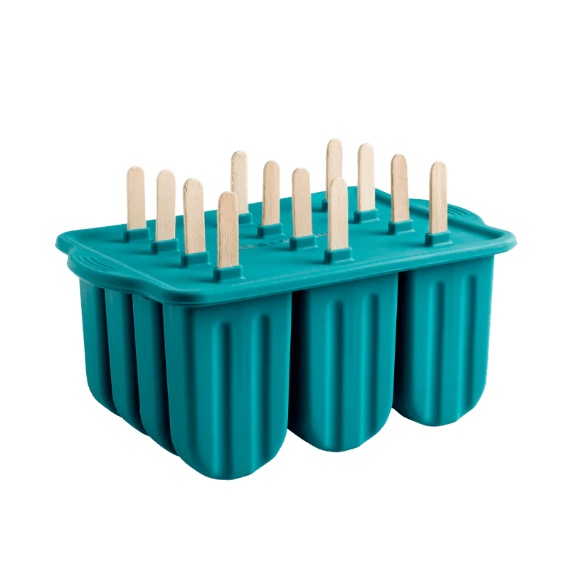 Seed & Sprout juniper silicone icy pole mould set featuring multiple compartments and wooden sticks.