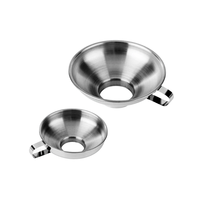 Seed & Sprout stainless steel funnel set of two featuring a large and small funnel with side handles