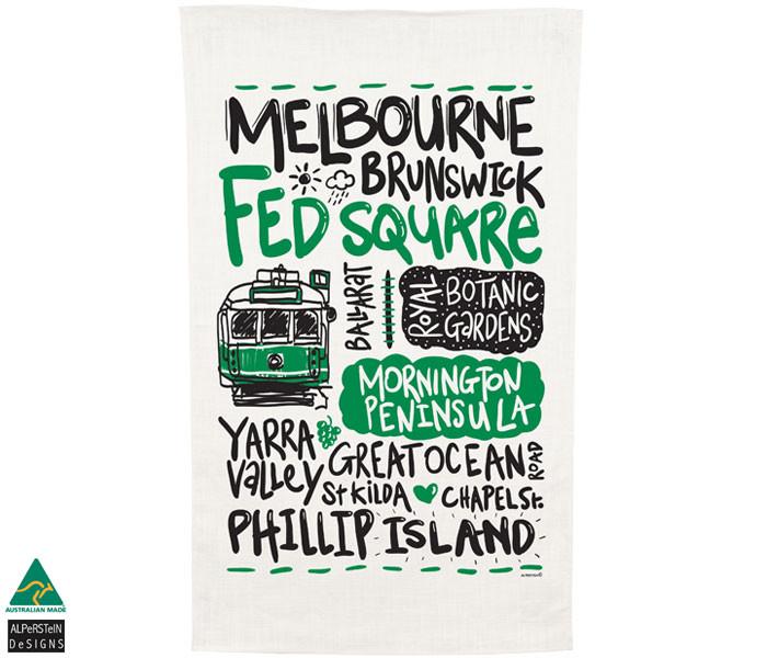 Alperstein Designs Melbourne tea towel - same day delivery - melbourne